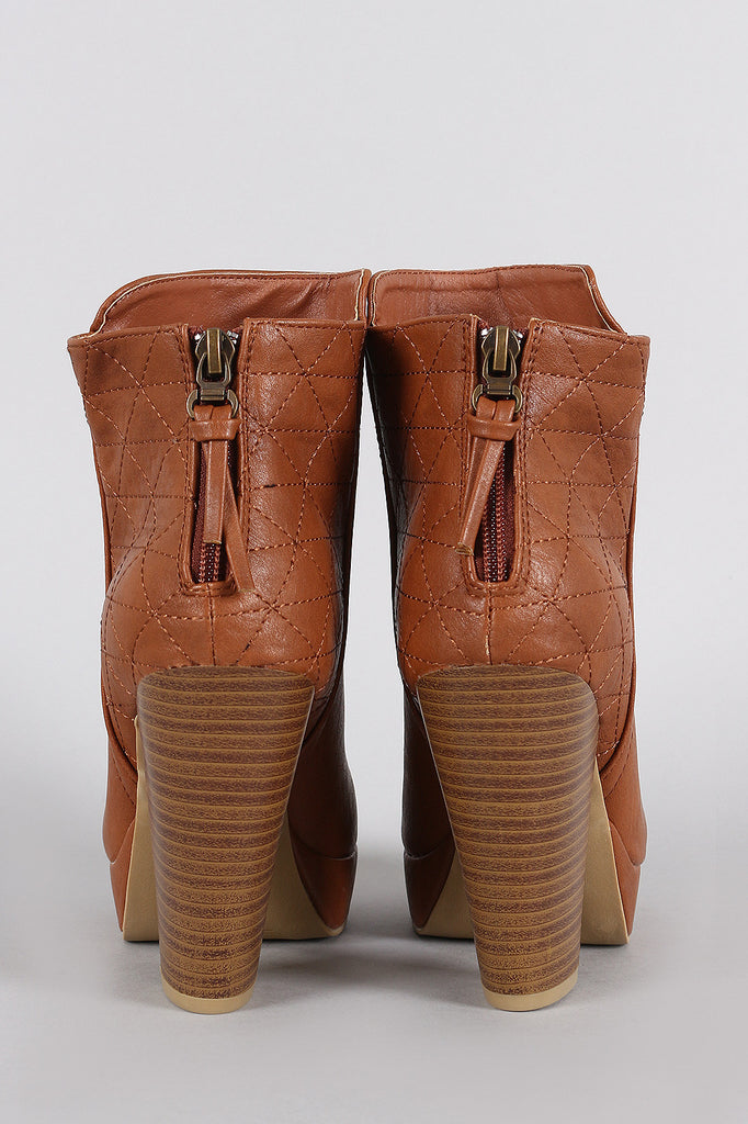 Wild Diva Lounge Criss-Cross Stitching Platform Chunky Heeled Booties