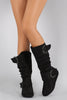 Faux Suede Slouchy Buckled Flat Boots