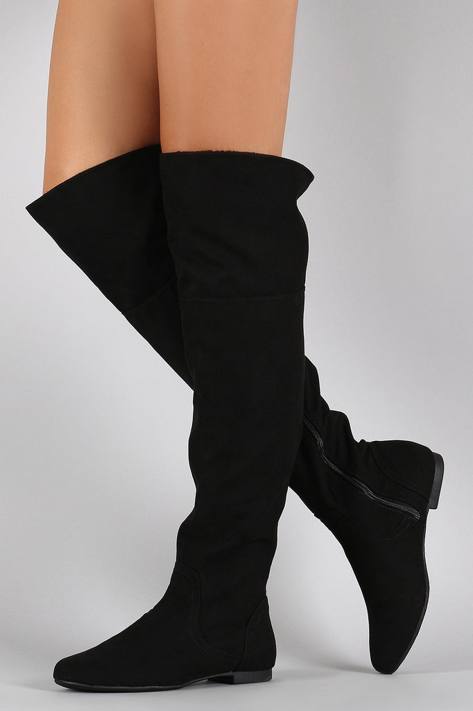 Bamboo Faux Suede Zipper Collar Knee High Boot