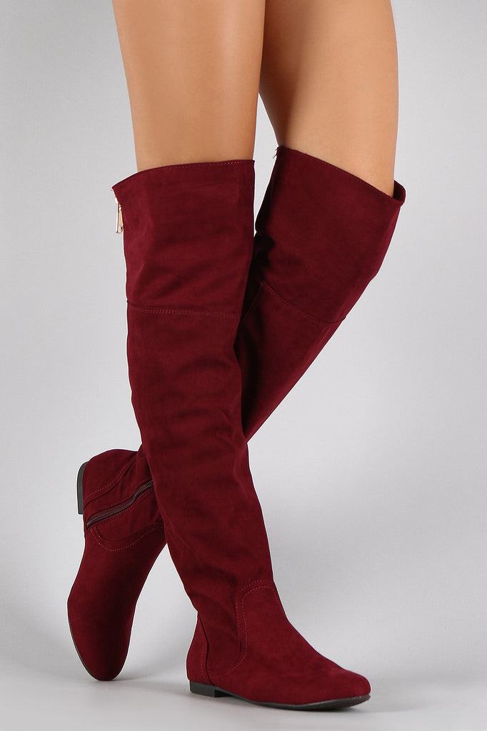 Bamboo Faux Suede Zipper Collar Knee High Boot