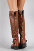 Bamboo Fold Over Cuff Contrast Zipper Studded Riding Knee High Boot