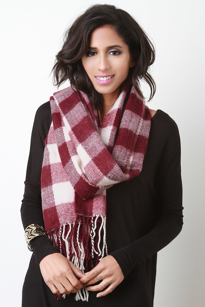 Gauze Knit Plaid Scarf