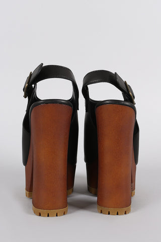 Bamboo Lug Platform Chunky Heel Peep Toe Mule