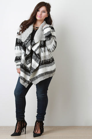 Tribal Stripe Mixed Knit Open Front Sweater