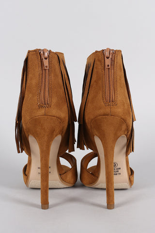 Delicious Fringe Tiers Ankle Cuff Peep Toe Heel