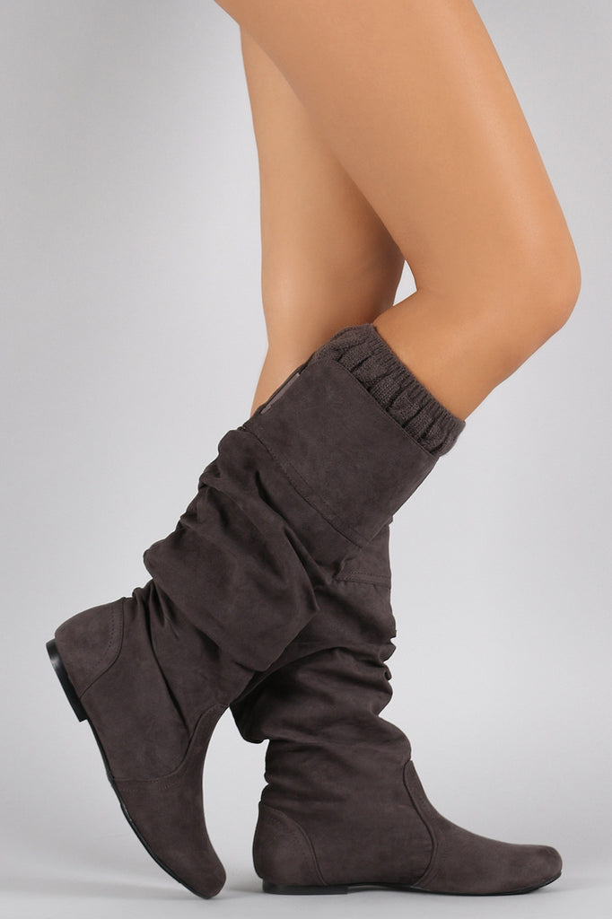 Qupid Suede Slouchy Sweater Knee High Boots Shoe Heaven