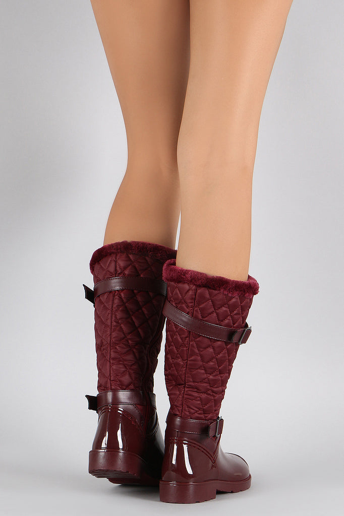 Bamboo Quilted Fur Cuff Mid Calf Rain Boots