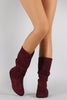 Soda Suede Slouchy Round Toe Mid Calf Flat Boots