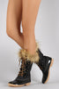 Faux Fur Cuff Lace Up Duck Mid Calf Boots