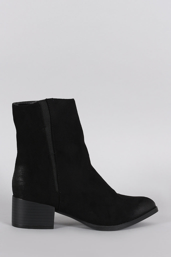 Qupid Elasticized Suede Pointy Toe Cowgirl Ankle Boots