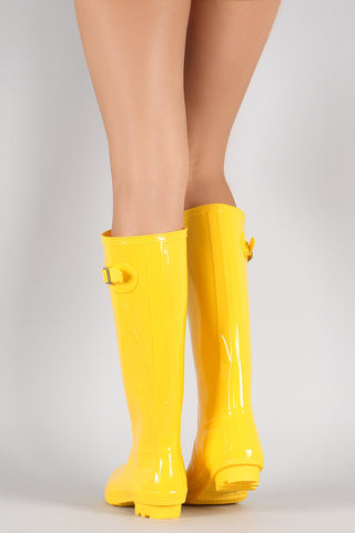 Bamboo Buckled Round Toe Knee High Jelly Rain Boots