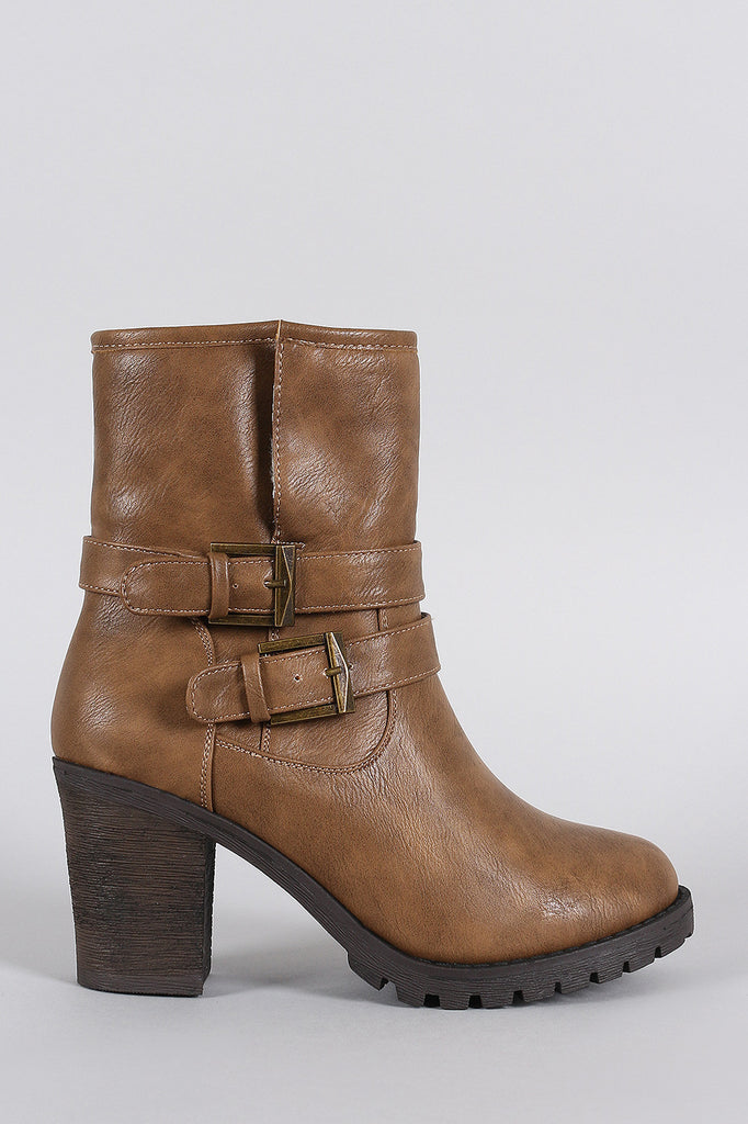 Slit Moto Lug Chunky Heel Ankle Boots