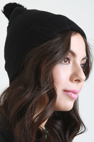 Pom Pom Thin Ribbed Skull Cap