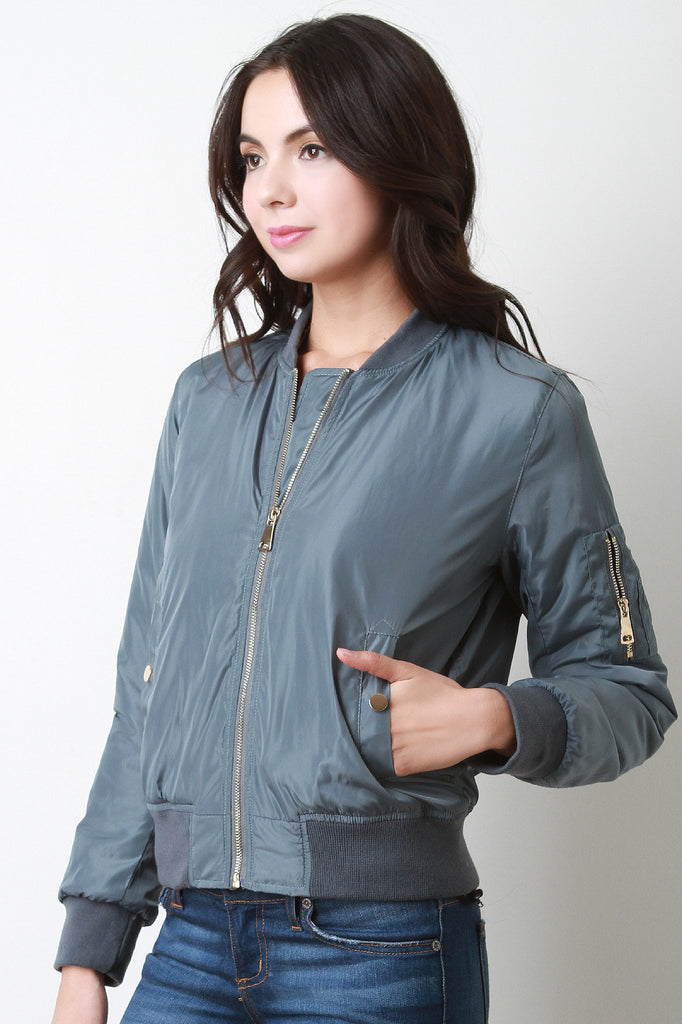 Zipped Up Bomber Puffer Jacket