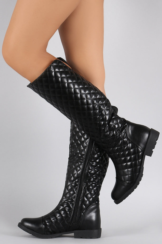 Quilted Round Toe Riding Knee High Boots