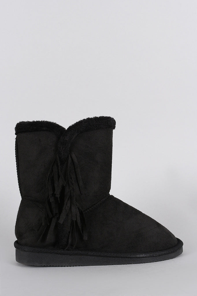 Suede Fringe Faux Fur Flat Ankle Boots