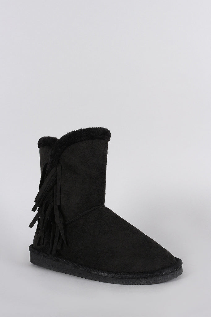 Suede Fringe Faux Fur Flat Ankle Boots