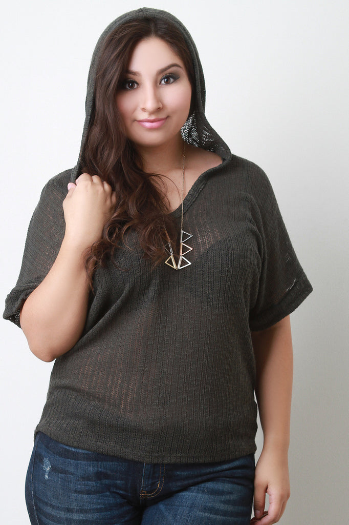 Semi-Sheer Loose Knit Hooded Top