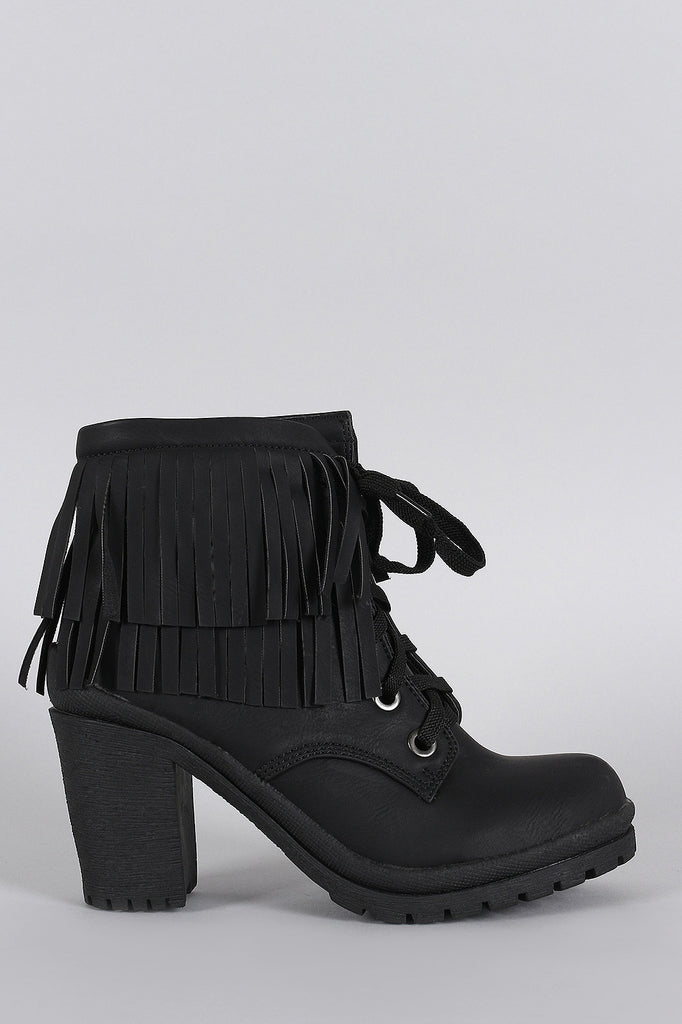 Liliana Fringe Cuff Lug Chunky Heel Work Boots