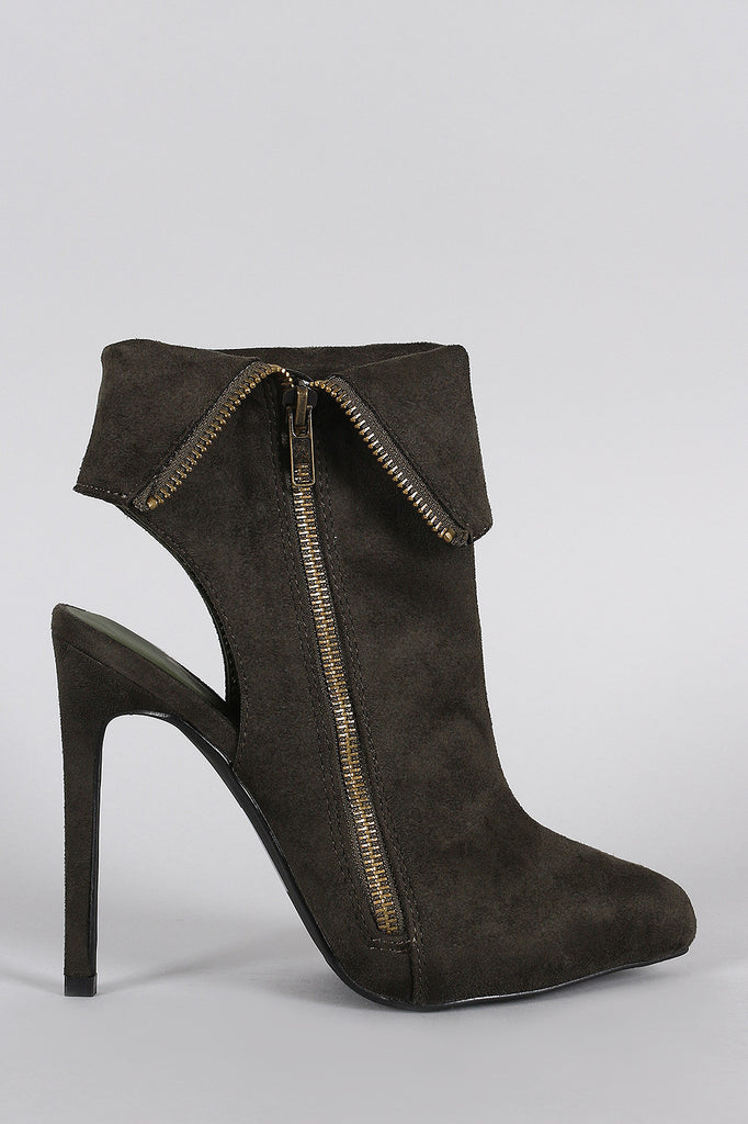 Suede Pointy Toe Collar Cutout Stiletto Heel Booties