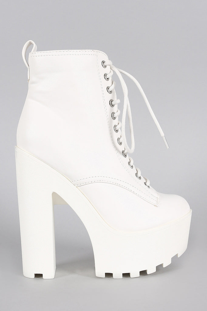 Breckelle Round Toe Chunky Platform Heeled Lace Up Booties