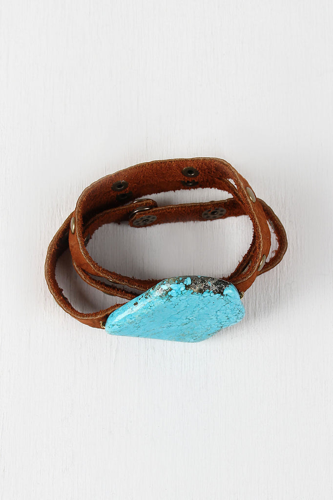 Turquoise Studded Vegan Leather Wrap Bracelet