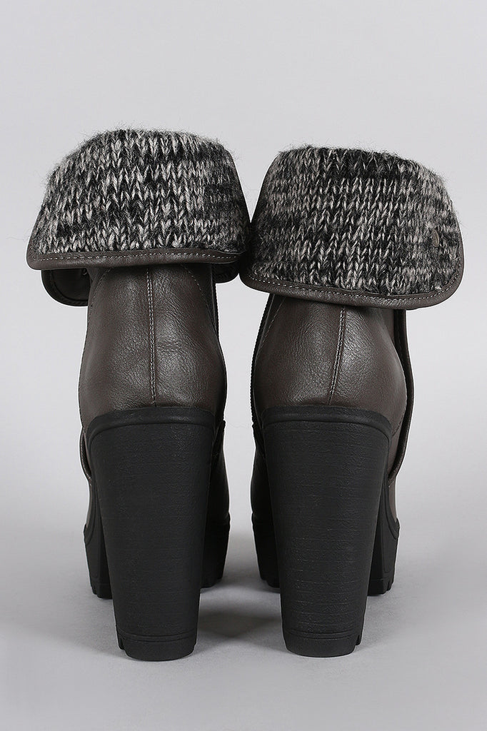 Soda Sweater Cuff Lug Sole Heeled Ankle Boots