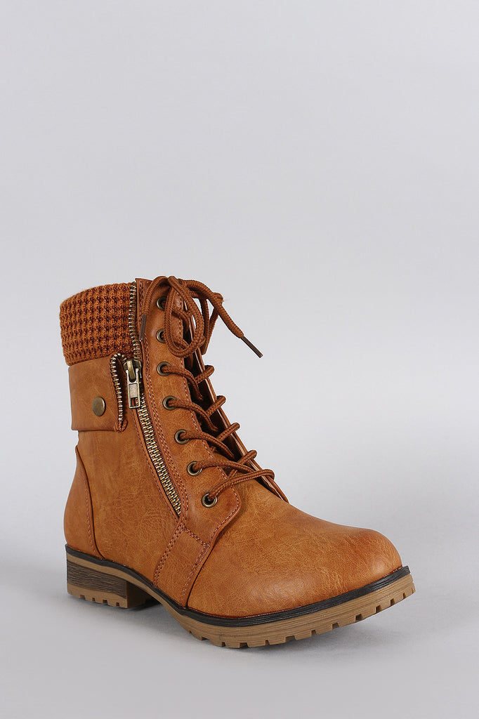 Bamboo Sweater Cuff Combat Ankle Lug Boots