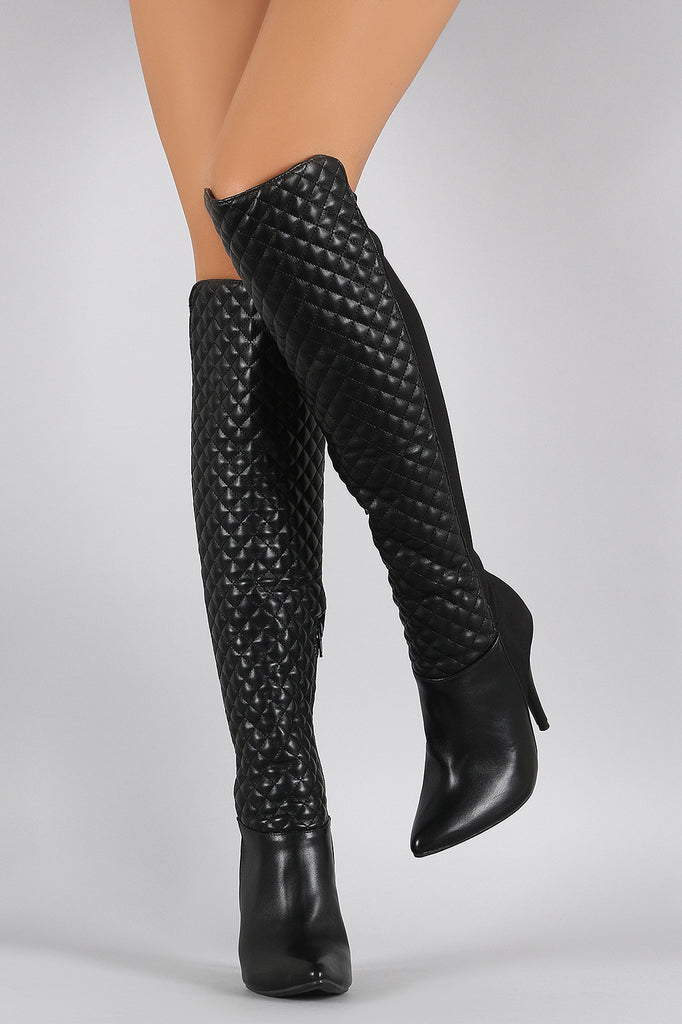 Anne Michelle Quilted Lycra Pointy Toe Stiletto Boots