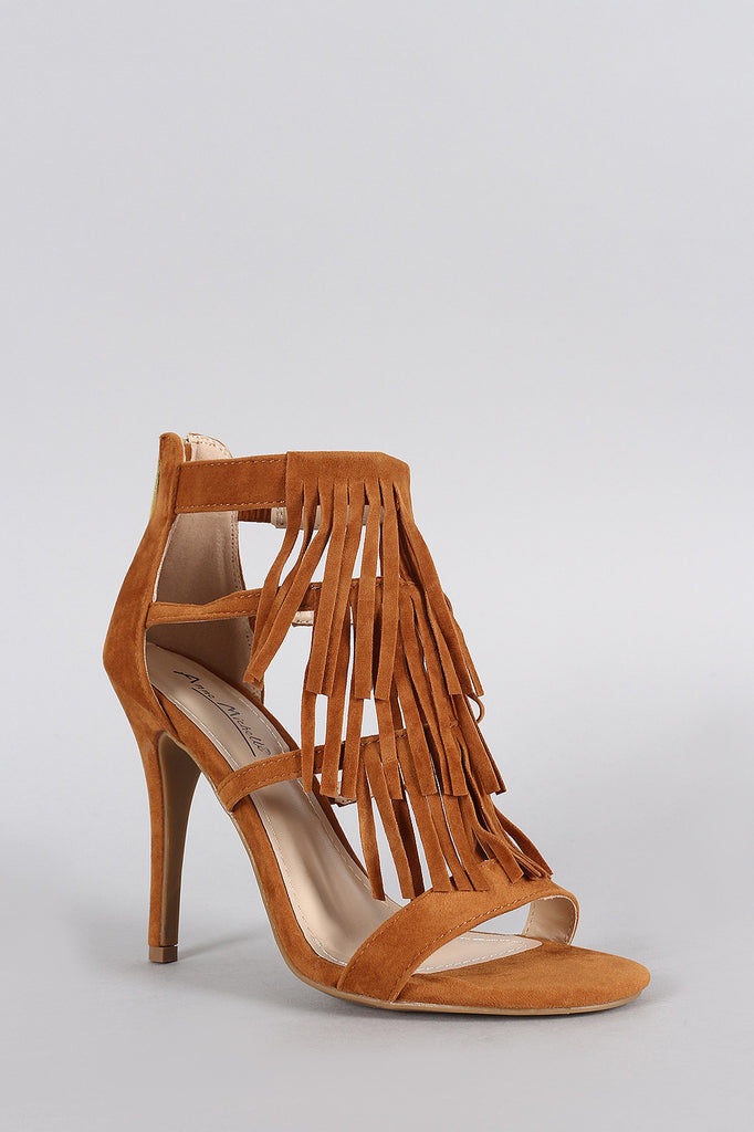 Anne Michelle Falling Fringe Open Toe Heel