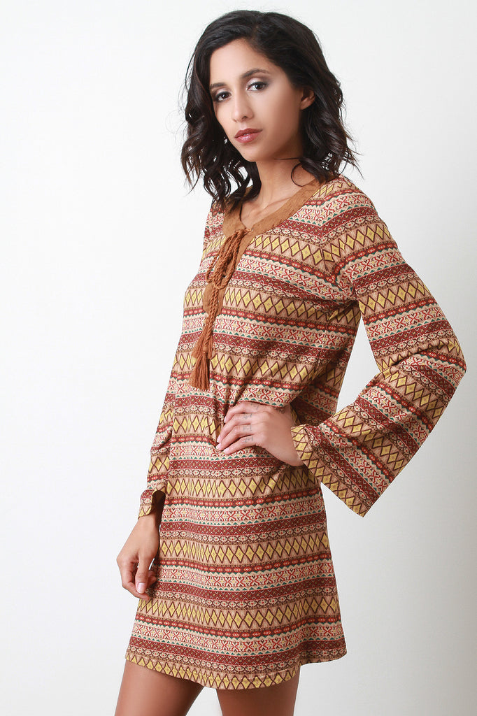 Southwestern Print Lace Up Mini Dress