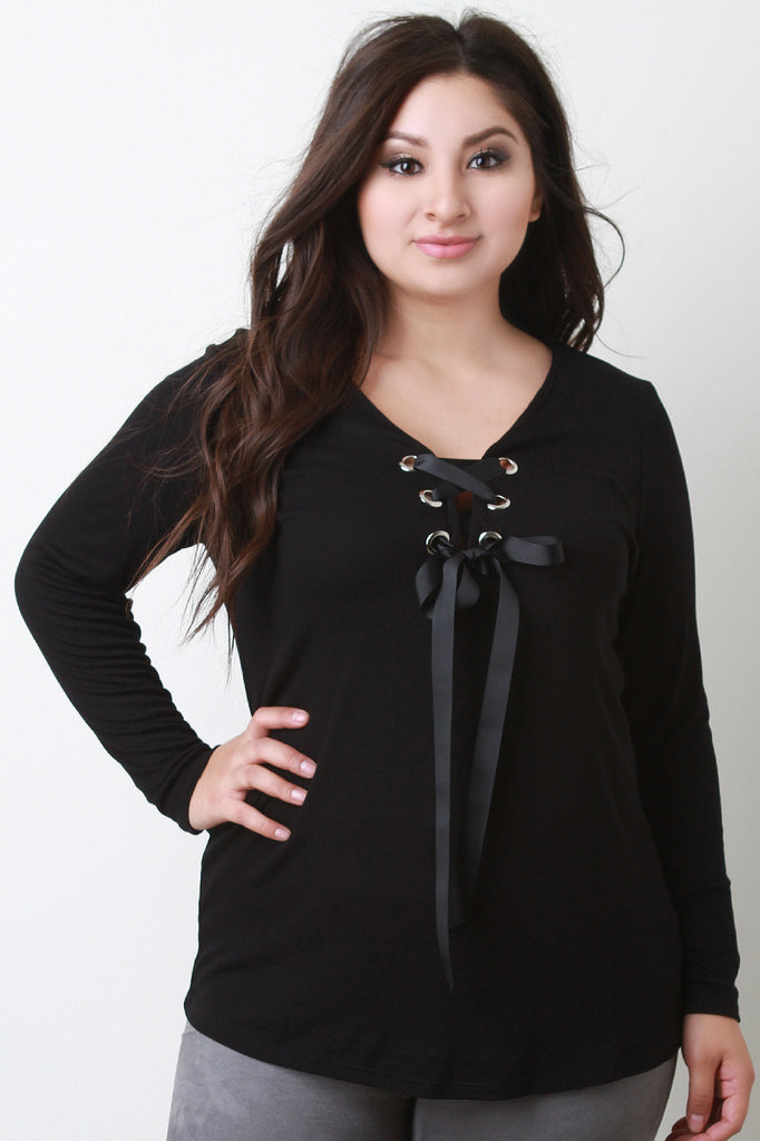 Ribbon Lace Up Henley Top