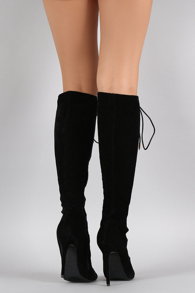 Shoe Republic LA Suede Corset Lace Up Stiletto Boots