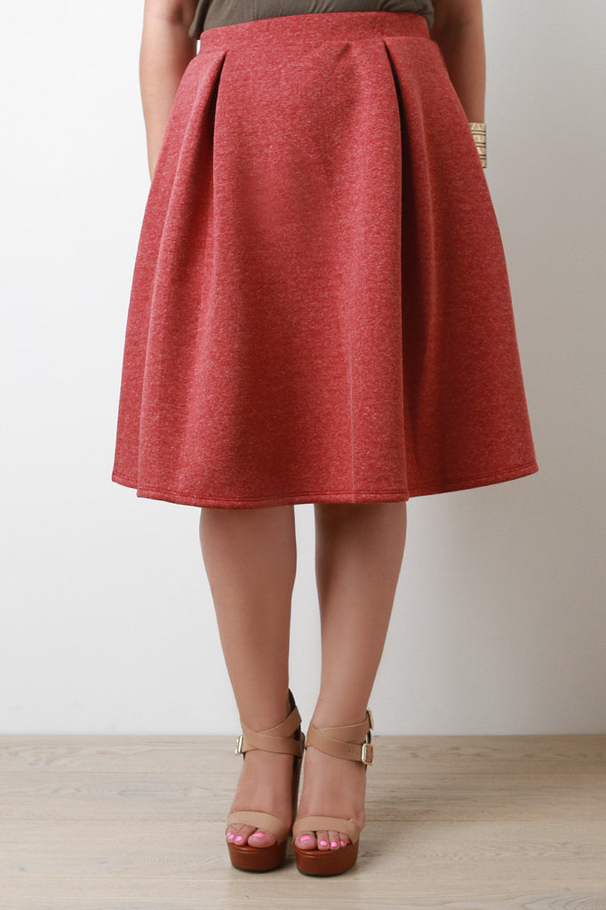 Marl Neoprene Pleated Midi Skirt