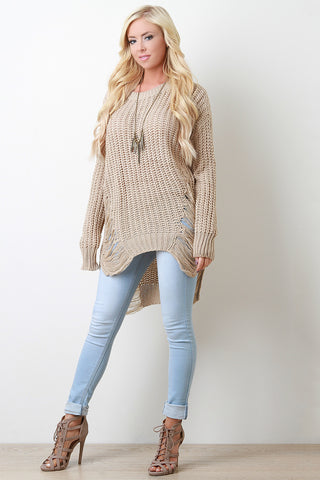 Shredded Loose Knit Long Sleeve Sweater