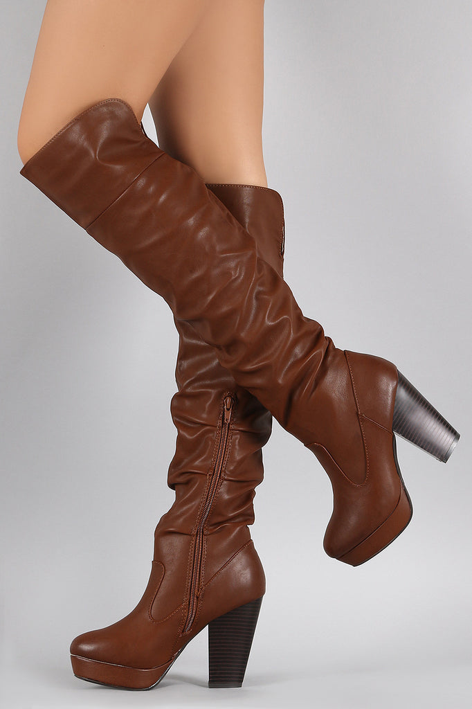 Bamboo Slouchy Chunky Heeled Over-The-Knee Boots