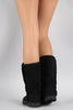 Bamboo Suede Fur Trim Round Toe Mid Calf Flat Boots