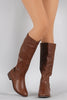 Studded Round Toe Riding Knee High Boots