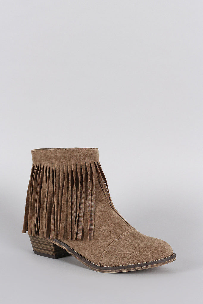 Breckelle Suede Fringe Round Toe Cowgirl Ankle Boots