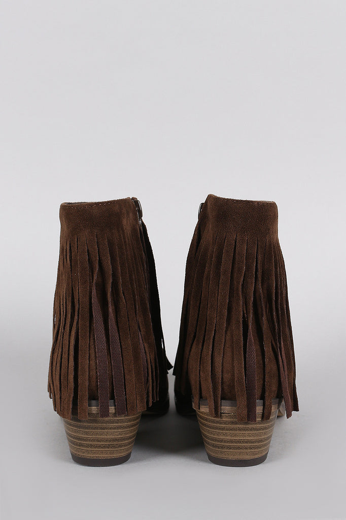 Breckelle Suede Fringe Round Toe Cowgirl Ankle Boots