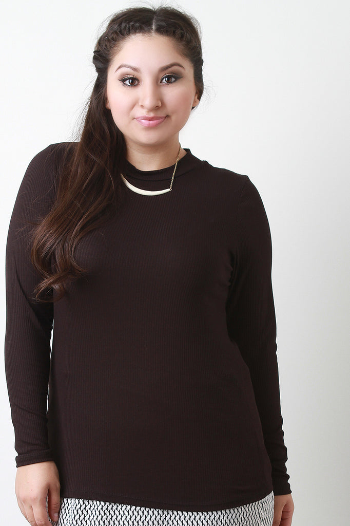 Mock Neck Ribbed Jersey Long Sleeve Top