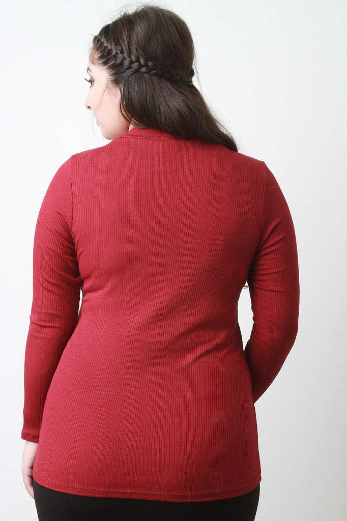 Mock Neck Ribbed Jersey Long Sleeve Top