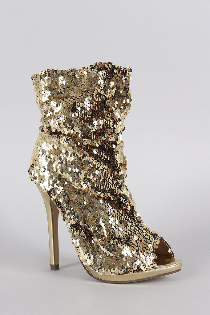 Liliana Sequin Slouchy Peep Toe Stiletto Ankle Boots