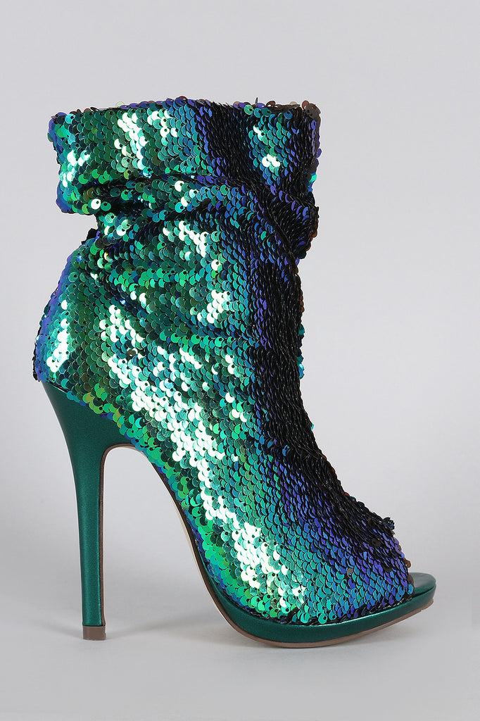 Liliana Sequin Slouchy Peep Toe Stiletto Ankle Boots