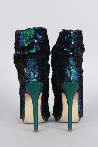 Liliana Sequin Slouchy Peep Toe Stiletto Ankle Boots