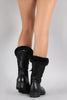 Quilted Faux Fur Cuff Lace Up Mid Calf Snow Boots