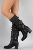 Wild Diva Lounge Sweater Shaft Buckled Knee High Boots