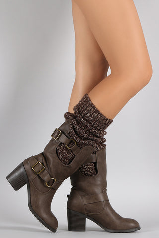 Qupid Suede Slouchy Sweater Knee High Boots