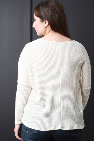 Loose Knit Pocket Long Dolman Sleeves Sweater Top