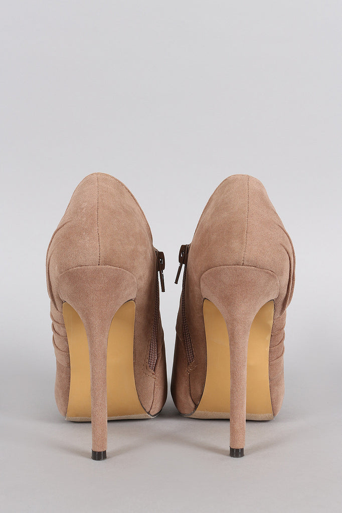 Liliana Suede Pleated Almond Toe Heeled Booties